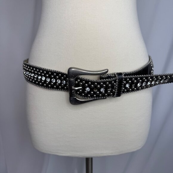 Guess Black Rhinestone Studded Belt With Silver Buckle Synthetic Leather‎ Size M - Picture 1 of 10
